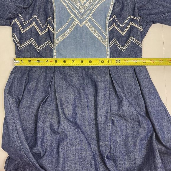 Flying Tomato Chambray A Line Dress Embroidered M Western Boho Country Prairie - Picture 11 of 12